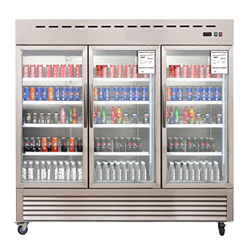 517Veste2bL_ad845957-4bd9-45e9-adf8-45da38d79bb6_600x WESTLAKE Commercial Refrigerator Merchandiser 82" 3-Glass Door 72 Cu.ft Stainless Steel | 100% Copper Evaporator 12-Shelf Reach-In for Restaurant - Image 1